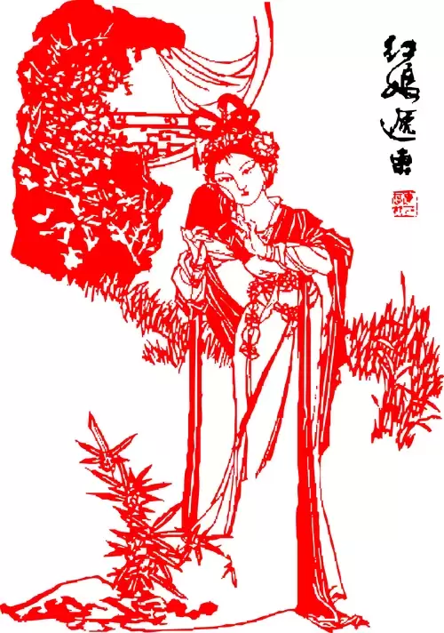 고대 여인 중국 페이퍼 컷 작품