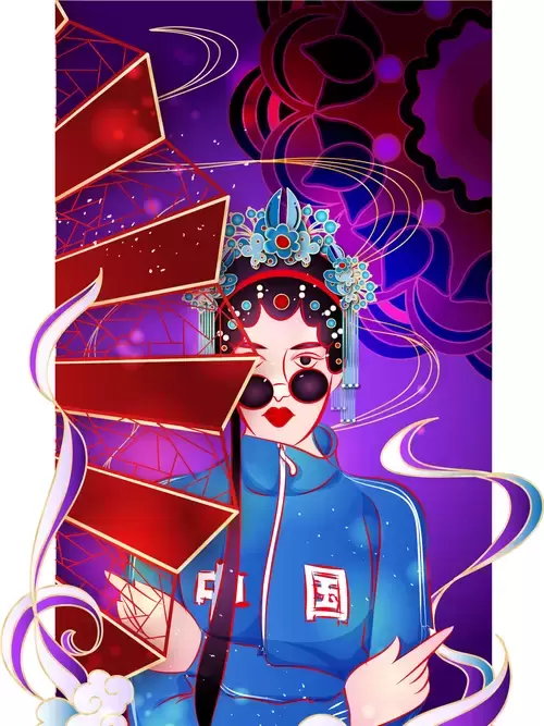 중국 민족 의상을 입은 소녀 일러스트