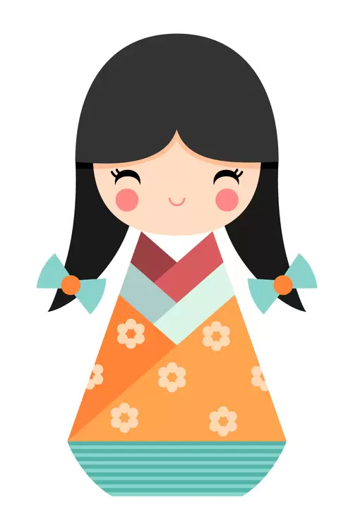 일본 기모노 인형,소녀, 꼭두각시 일러스트