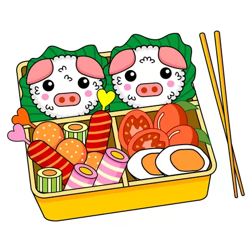 일본식 도시락,돼지 무늬 일러스트