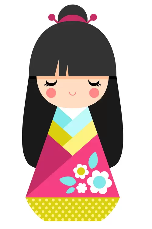 일본 기모노 인형,소녀, 꼭두각시 일러스트