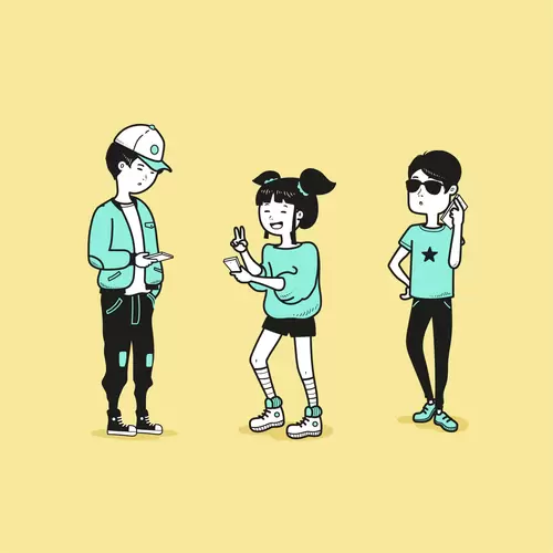 소년과 소녀, 만화 캐릭터 일러스트